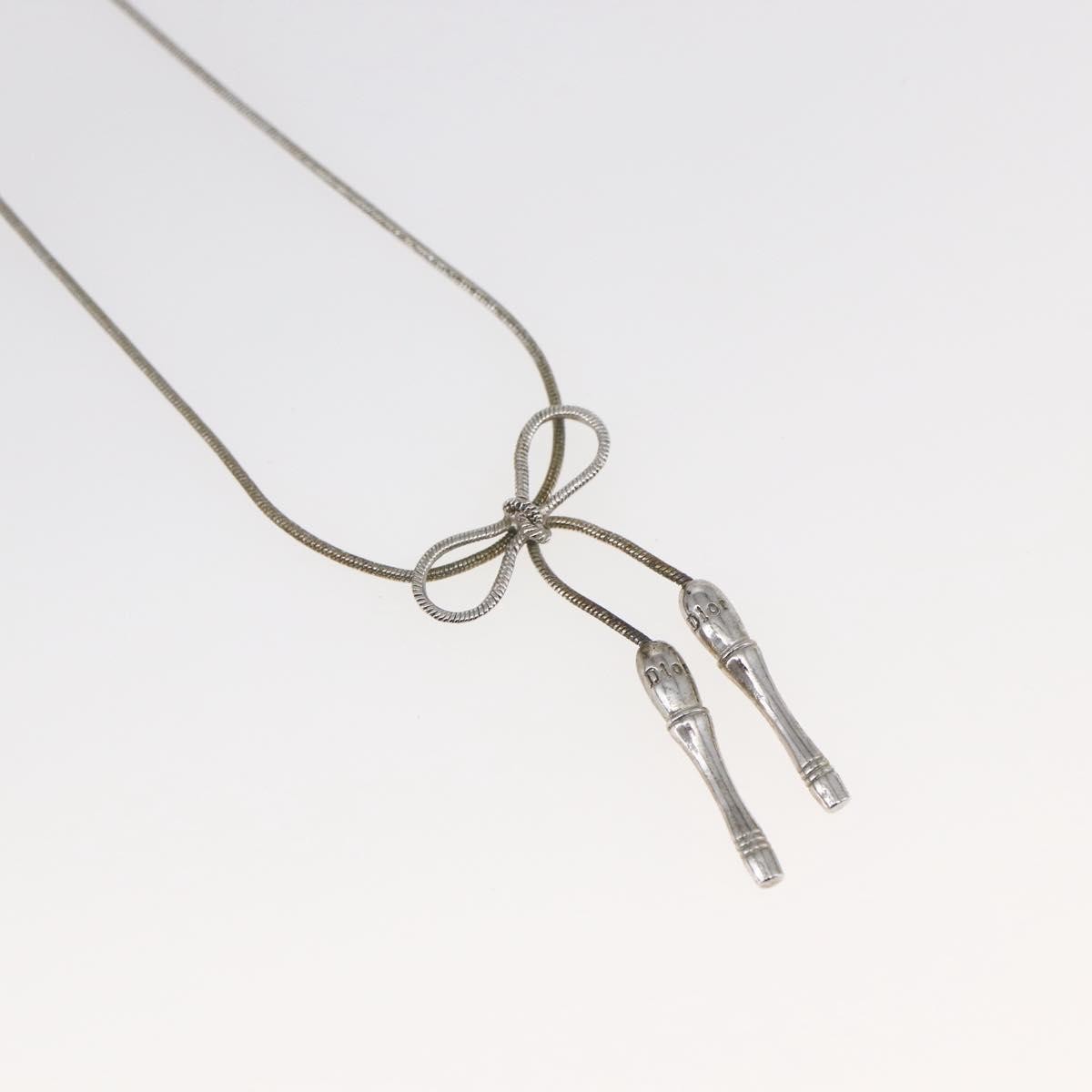Christian Dior Bow Cd Pendant Necklace Metal With Crystal Silver Metal Jewelry (Pre-Owned)