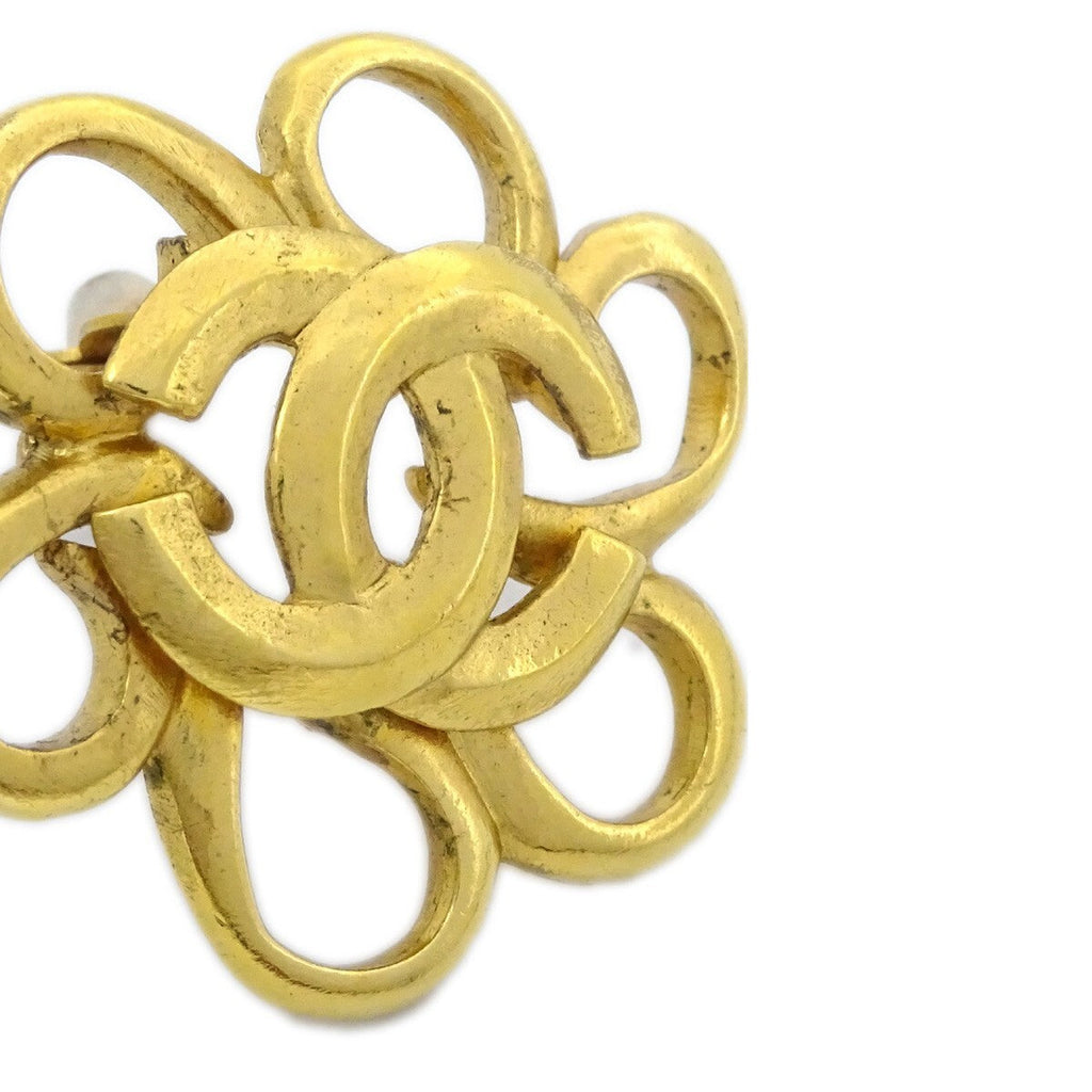 Chanel Vintage Cc Flower Clip-On Earrings Metal Gold Gold_Plated Earrings Jewelry