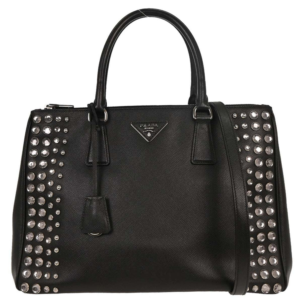 Prada Grommet Galleria Double Zip Tote City Calfskin Black Leather Shoulder Bag Bag
