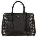 Prada Grommet Galleria Double Zip Tote City Calfskin Black Leather Shoulder Bag Bag