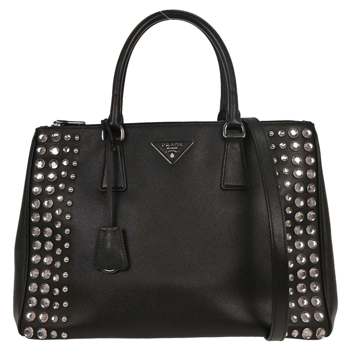 Prada Grommet Galleria Double Zip Tote City Calfskin Black Leather Shoulder Bag Bag