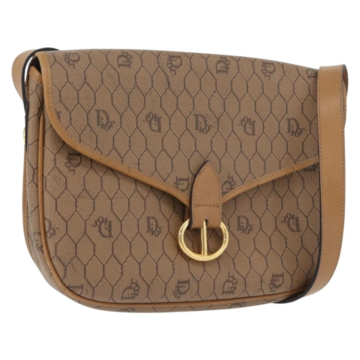 Christian Dior Vintage Honeycomb Shoulder Bag Canvas And Leather Beige Canvas Shoulder Bag Bag (Pre-Owned)