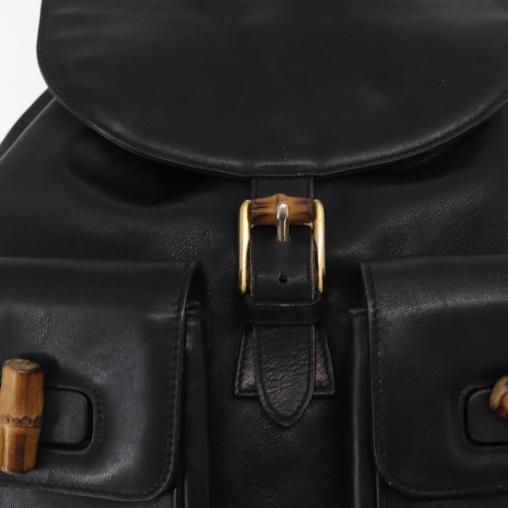 Gucci Vintage Bamboo Backpack Leather Black Leather Backpack Bag (Pre-Owned)