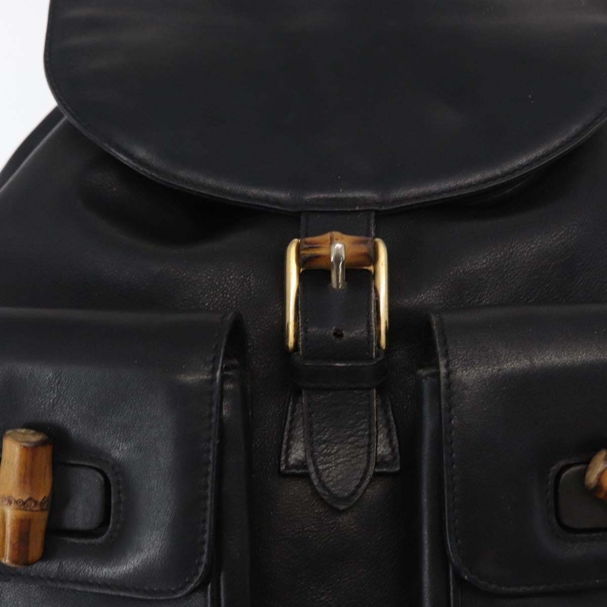 Gucci Vintage Bamboo Backpack Leather Black Leather Backpack Bag (Pre-Owned)