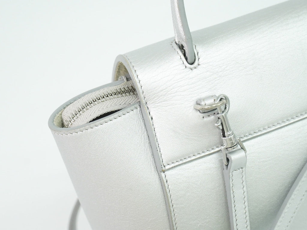 Celine Belt Bag Textured Leather Silver Leather Handbag