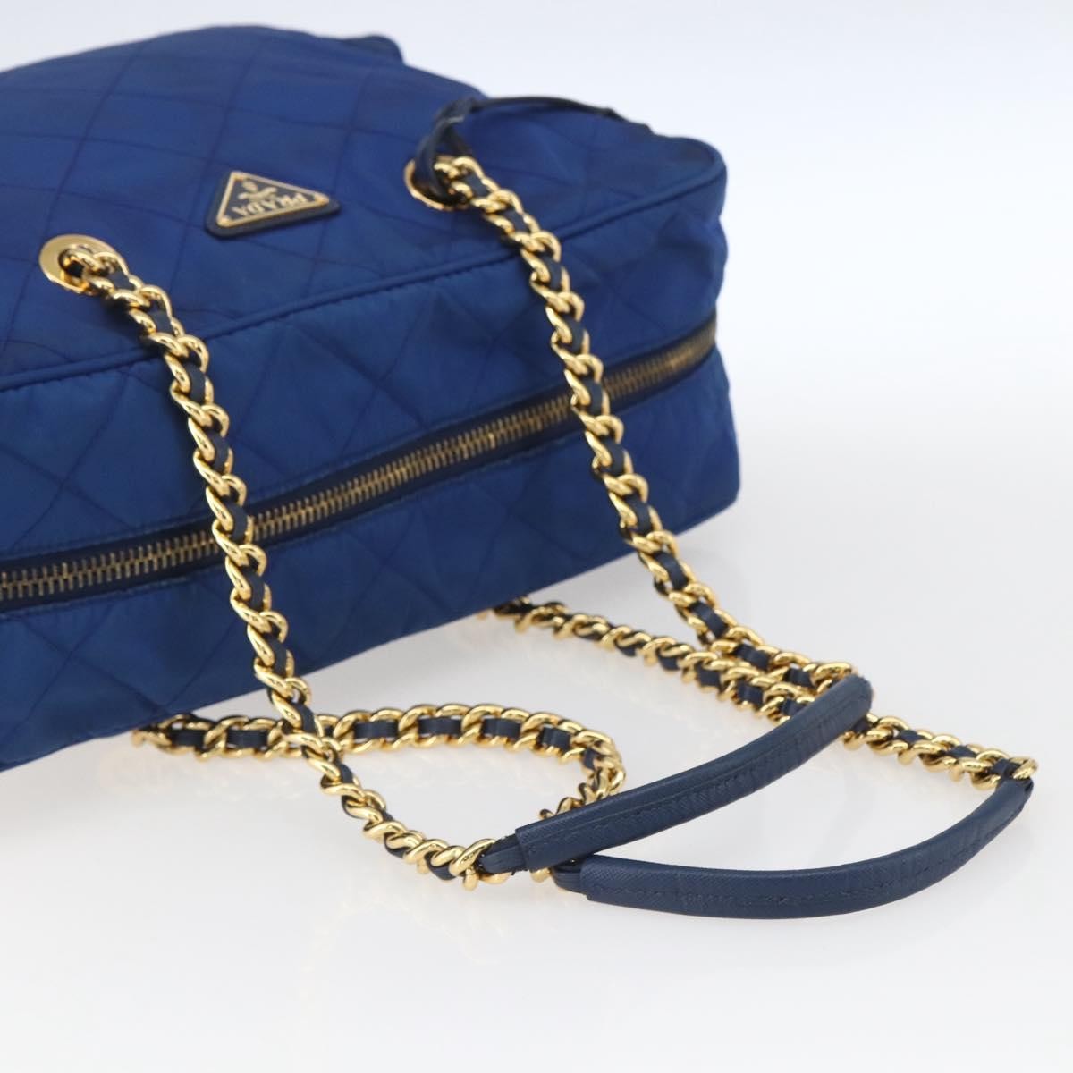 Prada Chain Shoulder Bag Quilted Tessuto Blue Nylon Shoulder Bag Bag