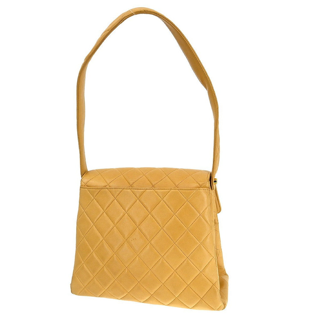 Chanel Vintage Cc Square Flap Shoulder Bag Quilted Lambskin Beige Leather Shoulder Bag Bag