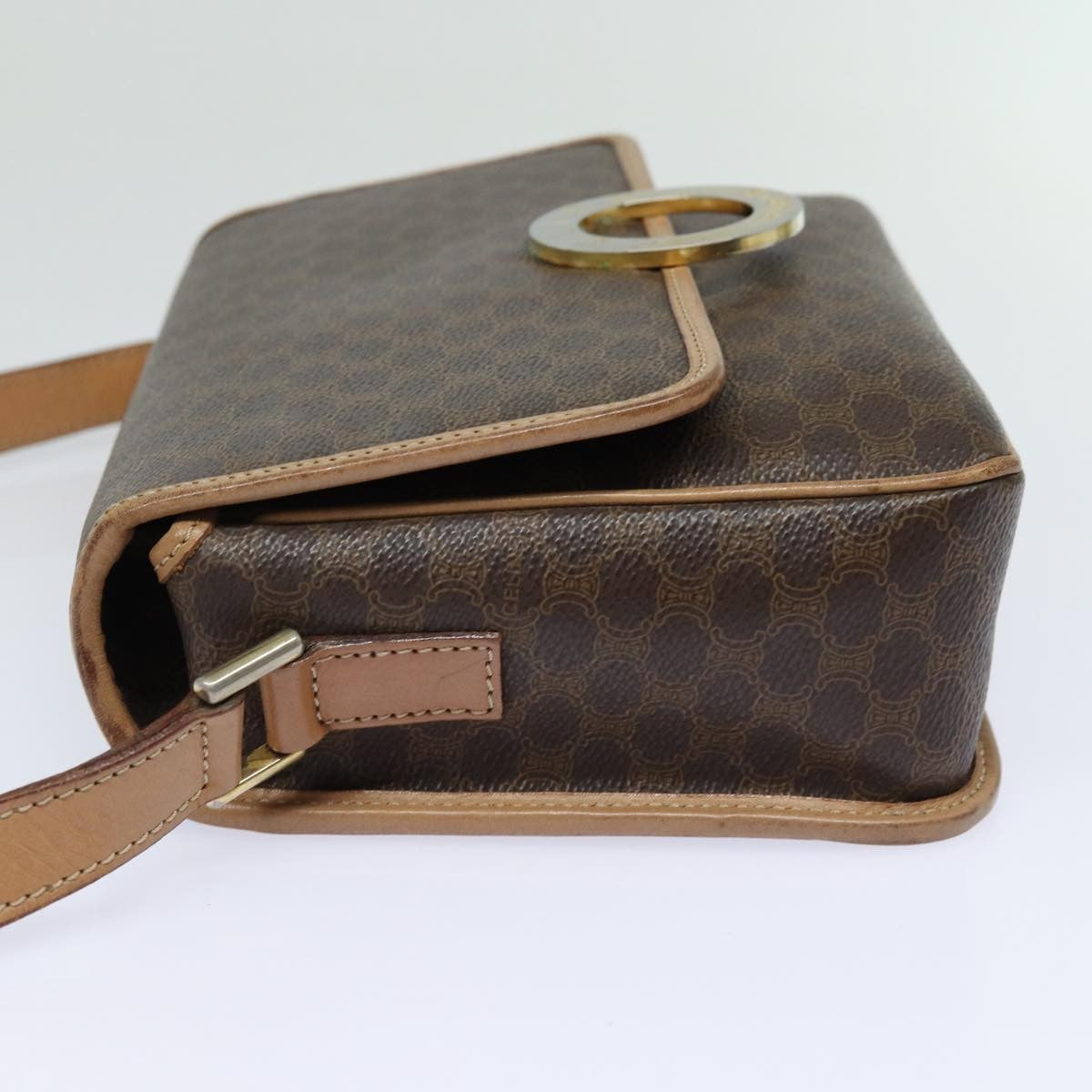 Celine Circle Logo Shoulder Bag Canvas Brown Canvas Shoulder Bag Bag