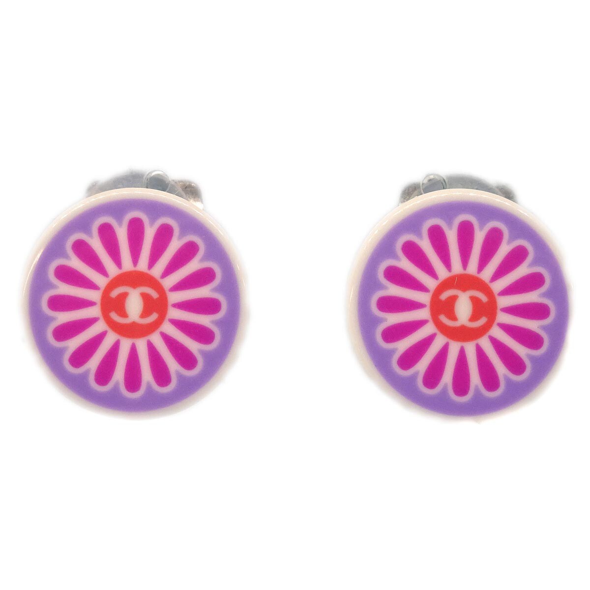 Chanel Vintage Cc Round Button Clip-On Earrings Metal Multicolour Metal Earrings Jewelry