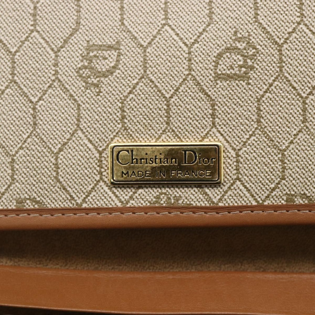 Christian Dior Vintage Honeycomb Chain Canvas Beige Canvas Shoulder Bag Bag (Pre-Owned)