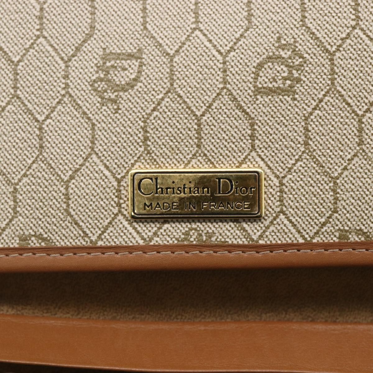 Christian Dior Vintage Honeycomb Chain Canvas Beige Canvas Shoulder Bag Bag (Pre-Owned)