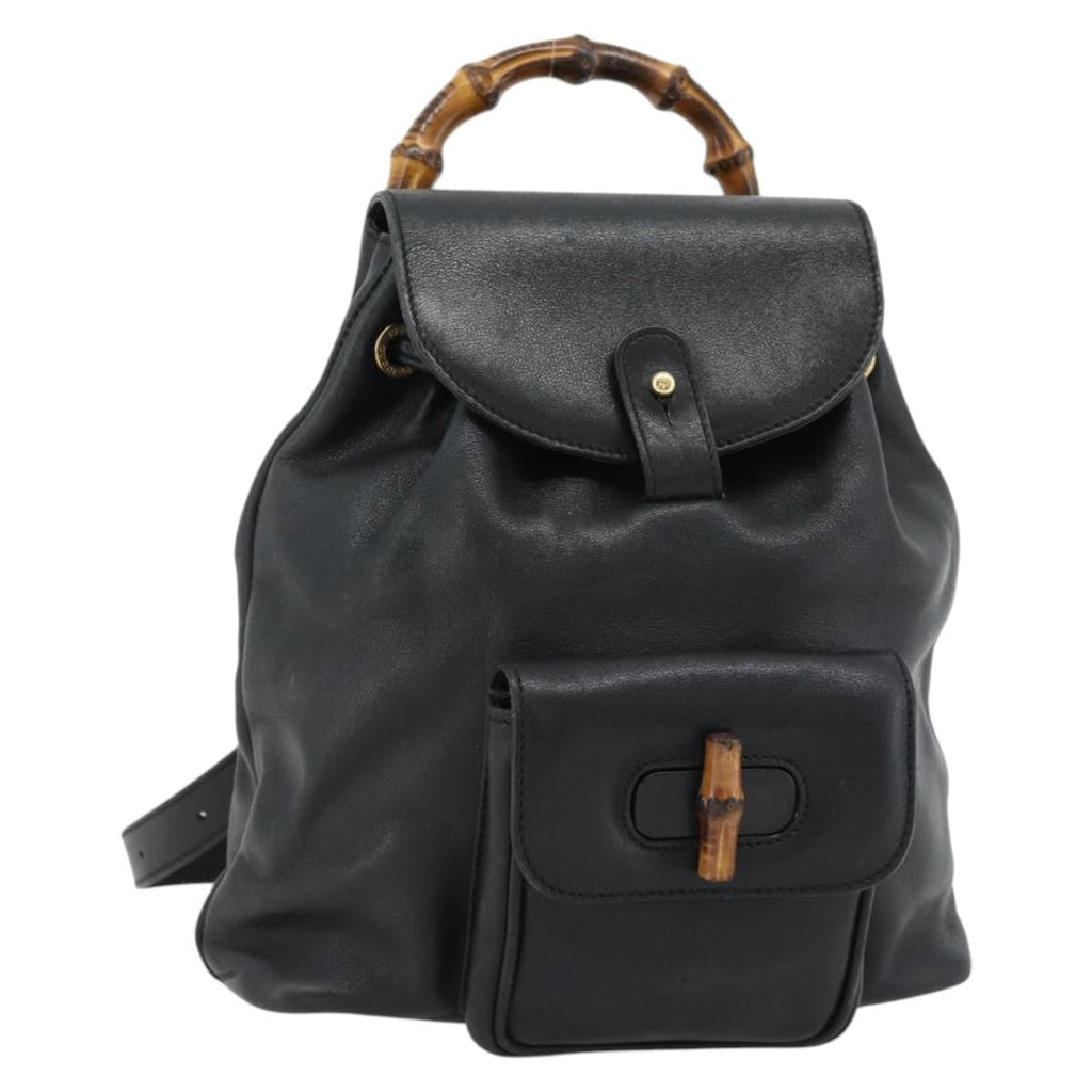 Gucci Vintage Bamboo Backpack Leather Black Leather Backpack Bag (Pre-Owned)