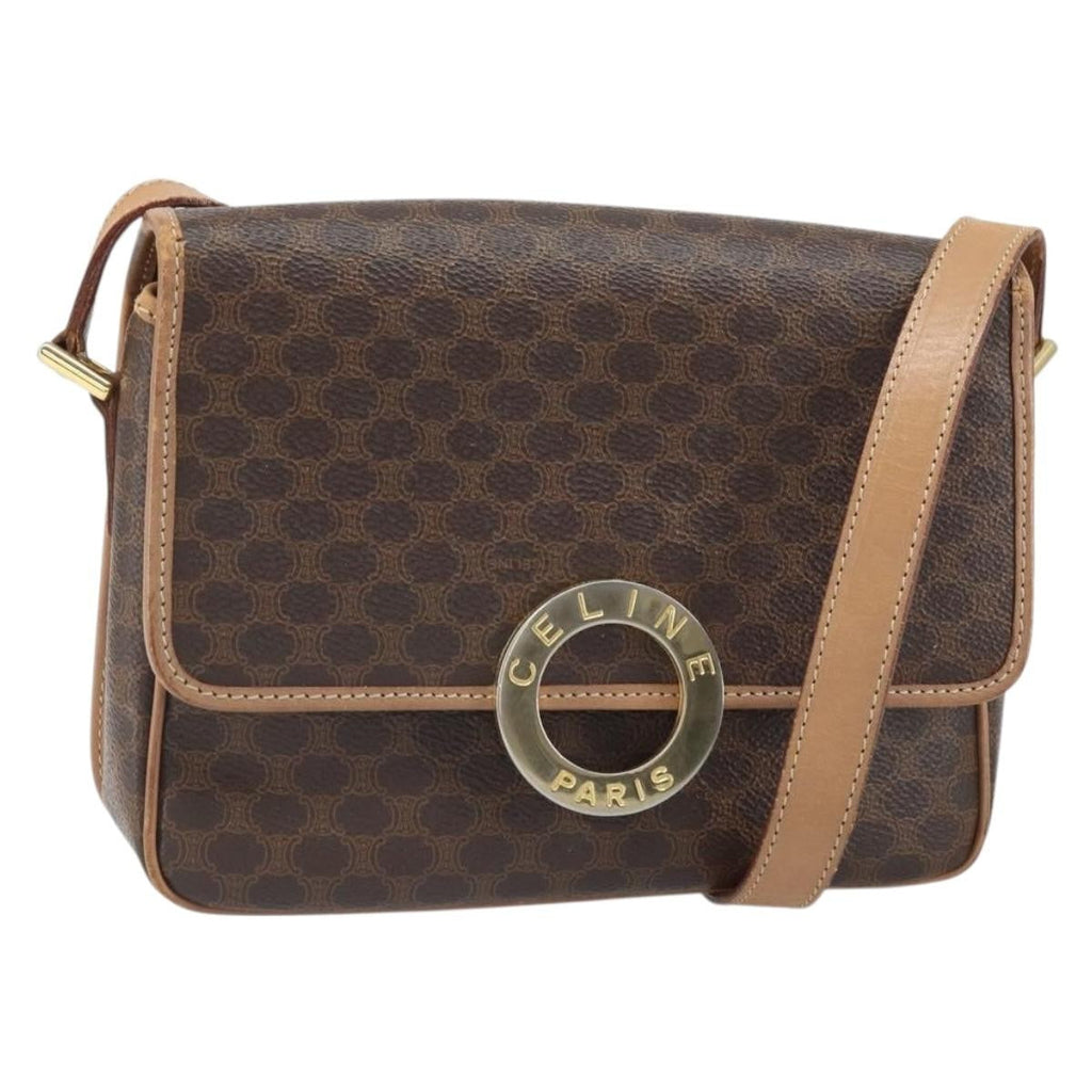 Celine Vintage Macadam Circle Logo Shoulder Bag Canvas And Leather Brown Pvc Shoulder Bag Bag