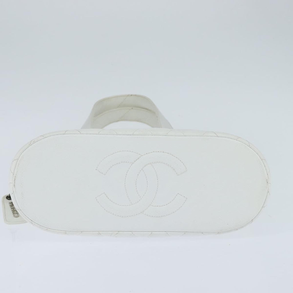 Chanel Vintage Cc Zip Around Bowler Bag Quilted Caviar White Leather Tote Bag Bag