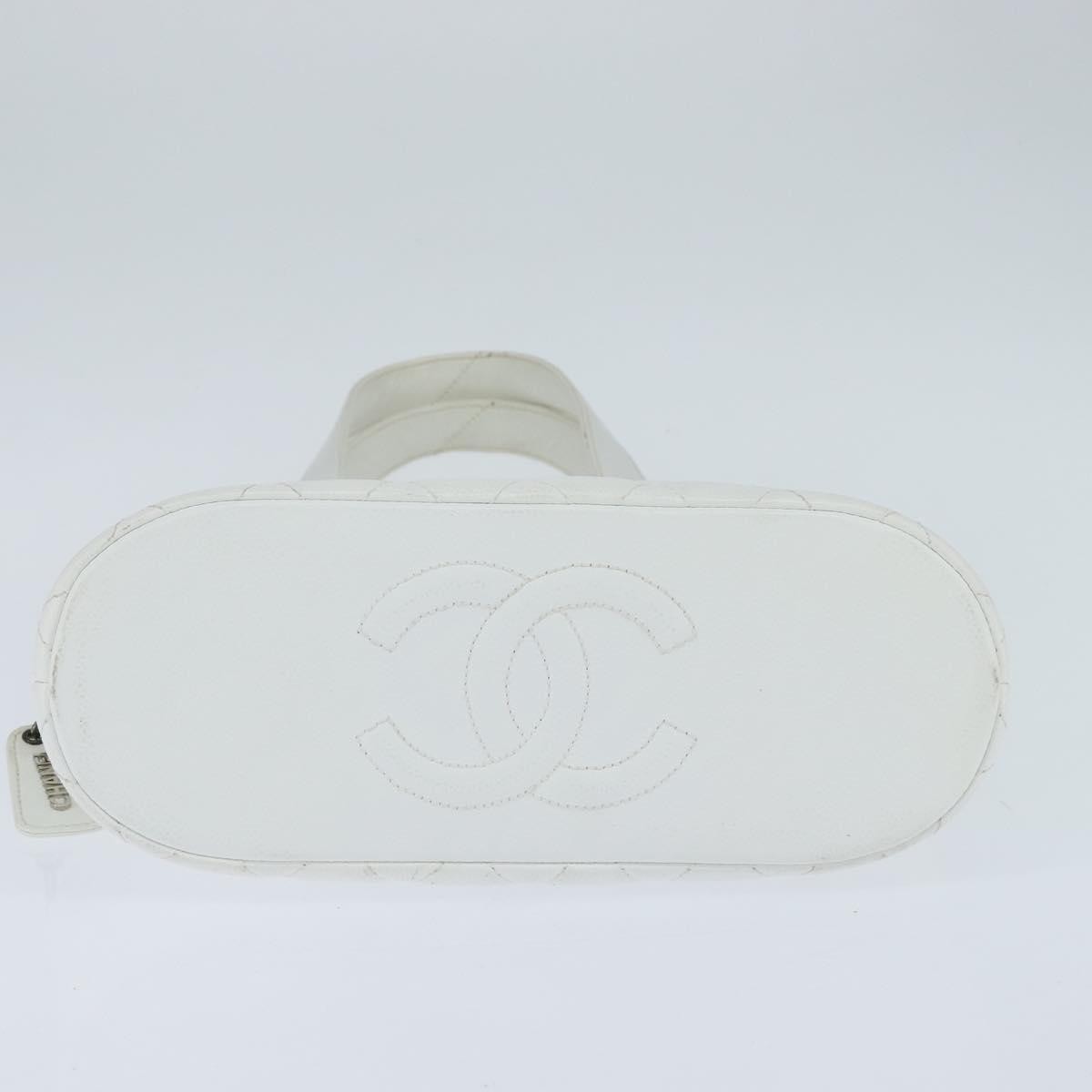 Chanel Vintage Cc Zip Around Bowler Bag Quilted Caviar White Leather Tote Bag Bag