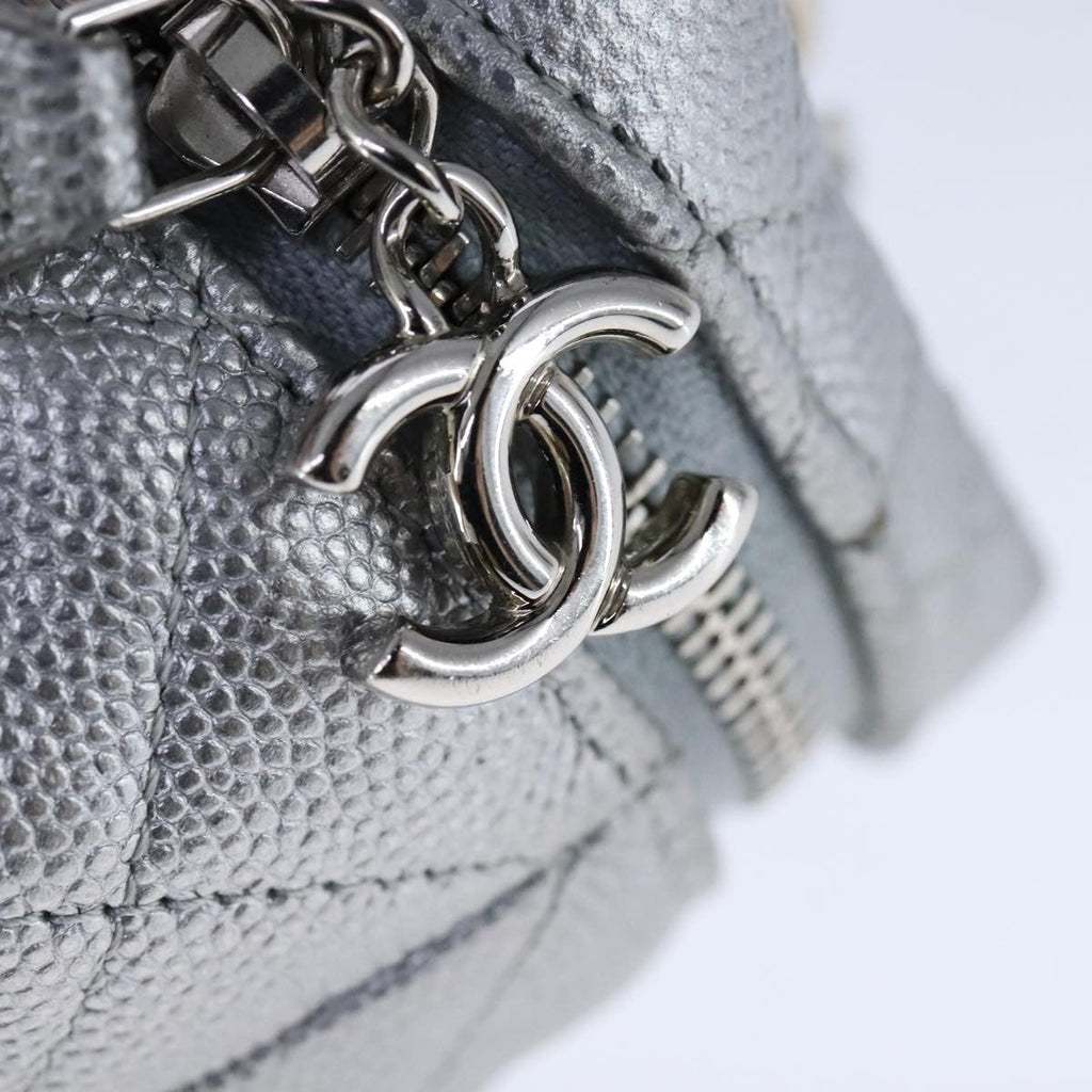Chanel Classic Vanity Case With Chain Quilted Caviar Silver Leather Shoulder Bag Bag
