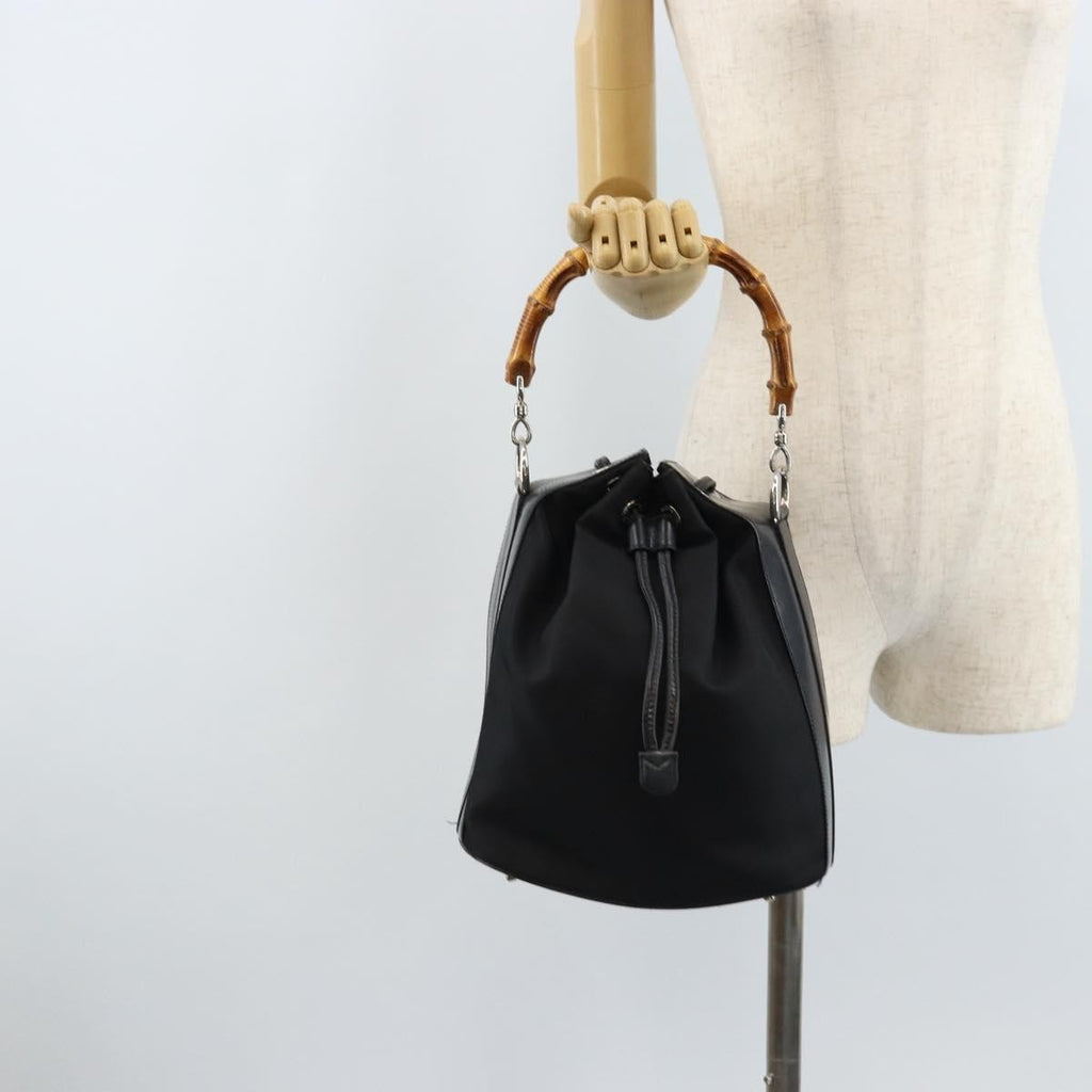 Gucci Vintage Bamboo Bucket Bag Nylon And Leather Black Nylon Handbag (Pre-Owned)