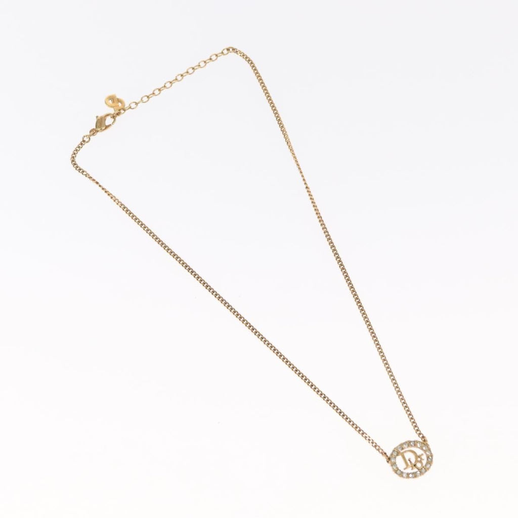 Christian Dior Vintage Logo Round Pendant Necklace Metal And Crystals Gold Metal Necklace Jewelry (Pre-Owned)