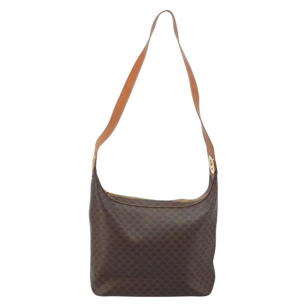 Celine Vintage Macadam Shoulder Bag Canvas And Leather Brown Canvas Shoulder Bag Bag