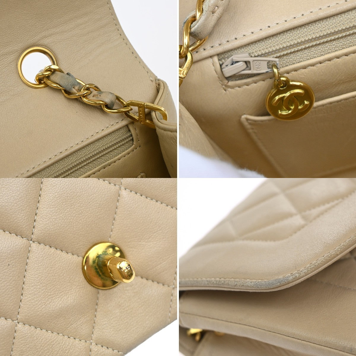 Chanel Diana Flap Bag Quilted Lambskin Beige Leather Shoulder Bag Bag