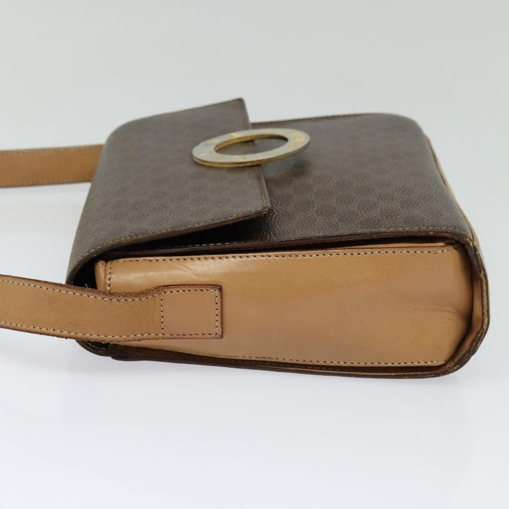 Celine Vintage Macadam Circle Logo Shoulder Bag Canvas And Leather Brown Canvas Shoulder Bag Bag