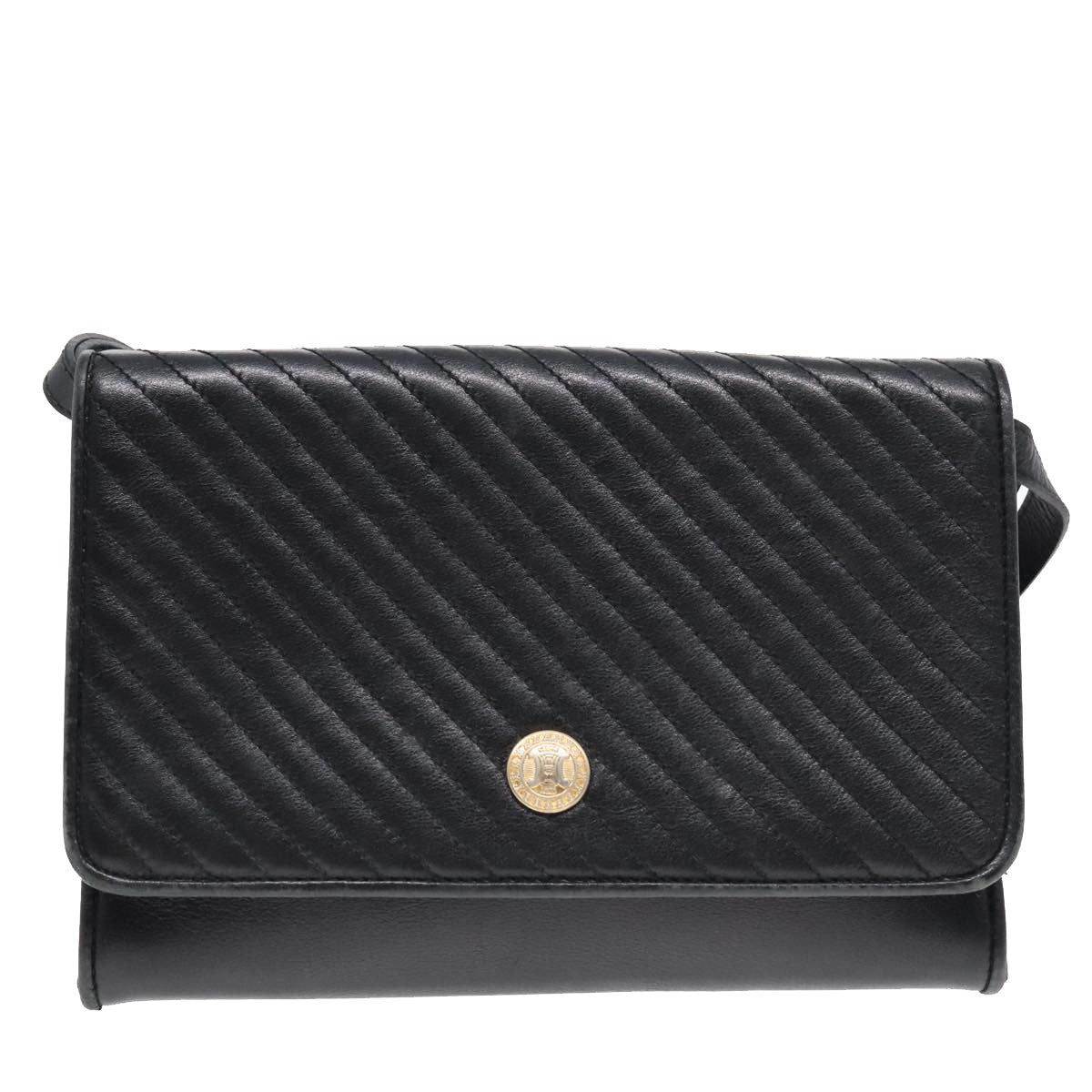 Celine Vintage Shoulder Bag Leather Black Leather Shoulder Bag Bag