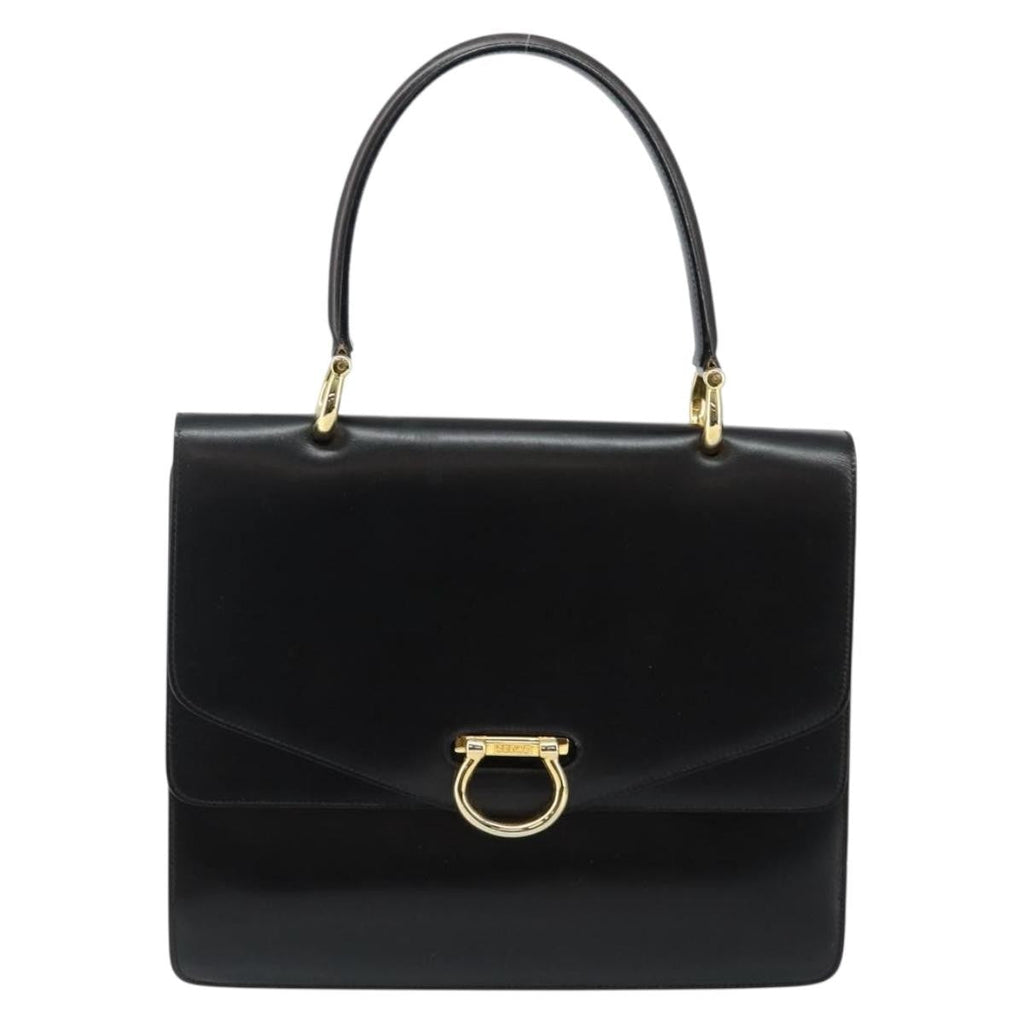 Celine Vintage Top Handle Bag Glazed Leather Black Leather Bag