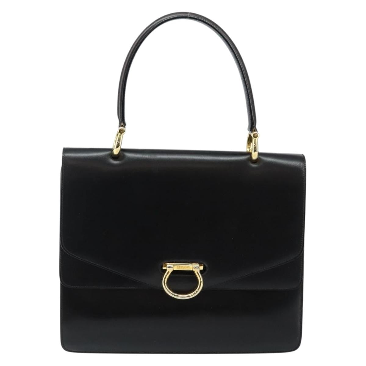 Celine Vintage Top Handle Bag Glazed Leather Black Leather Bag