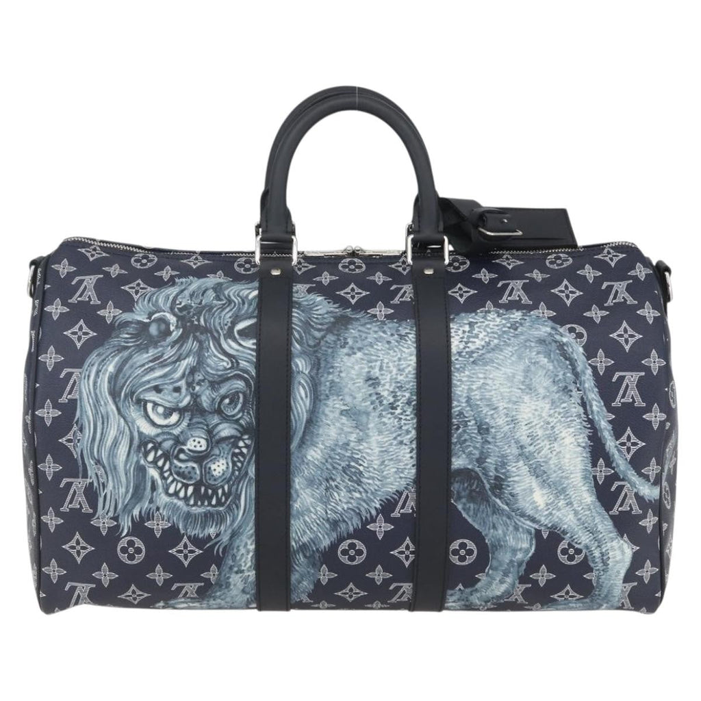 Louis Vuitton Keepall Bandouliere Bag Limited Edition Chapman Savane Monogram Canvas Navy Canvas Travel Bag