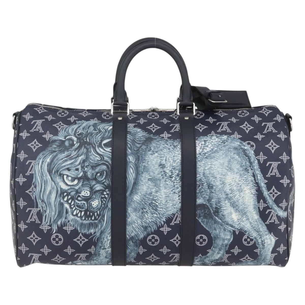Louis Vuitton Keepall Bandouliere Bag Limited Edition Chapman Savane Monogram Canvas Navy Canvas Travel Bag