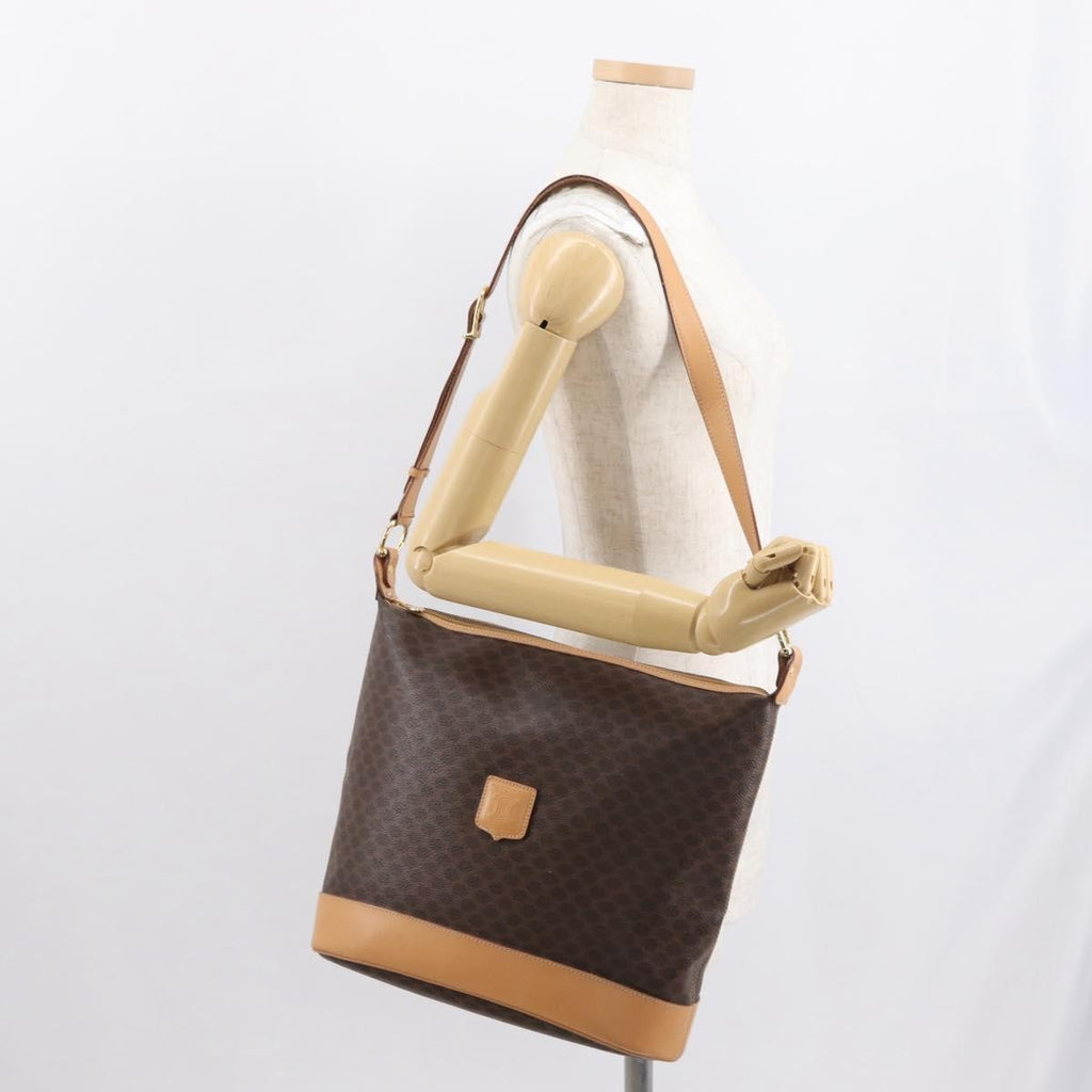 Celine Vintage Macadam Shoulder Bag Canvas And Leather Brown Canvas Shoulder Bag Bag