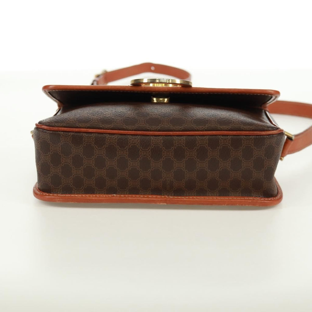 Celine Vintage Macadam Circle Logo Shoulder Bag Canvas And Leather Brown Canvas Shoulder Bag Bag