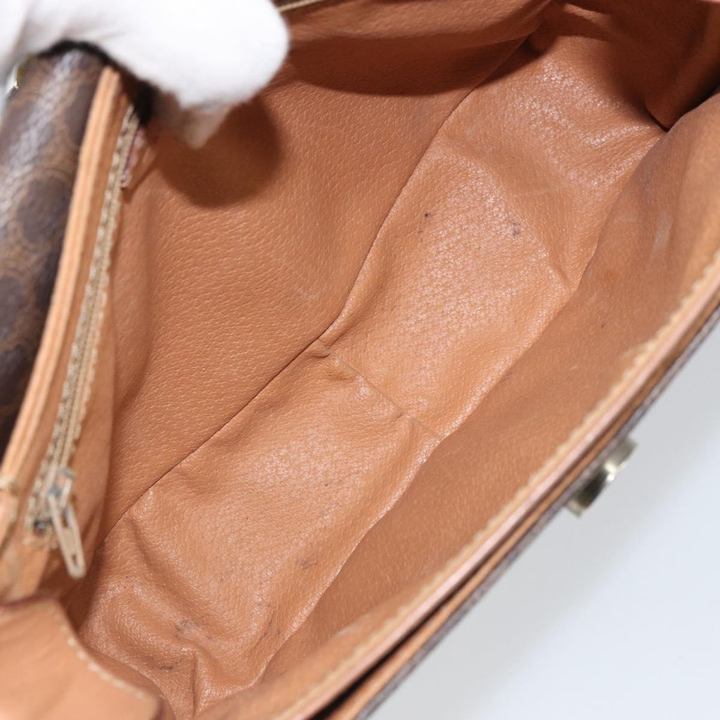 Celine Vintage Macadam Circle Logo Shoulder Bag Canvas And Leather Brown Canvas Shoulder Bag Bag