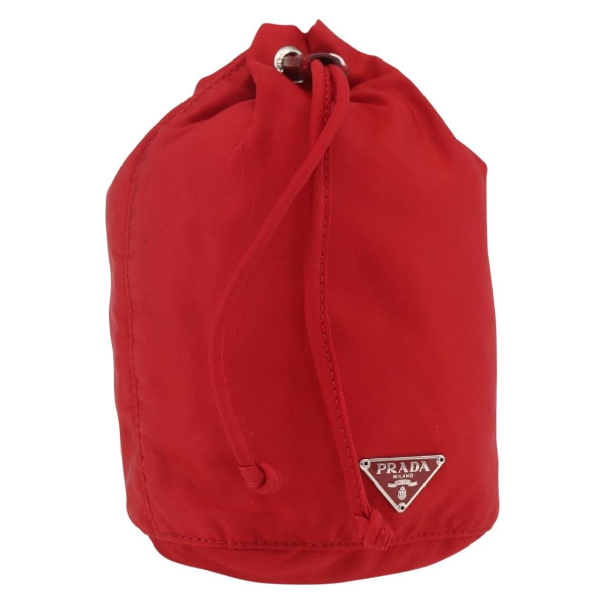 Prada Drawstring Wristlet Bucket Bag Tessuto Red Nylon Clutche & Pouche Bag
