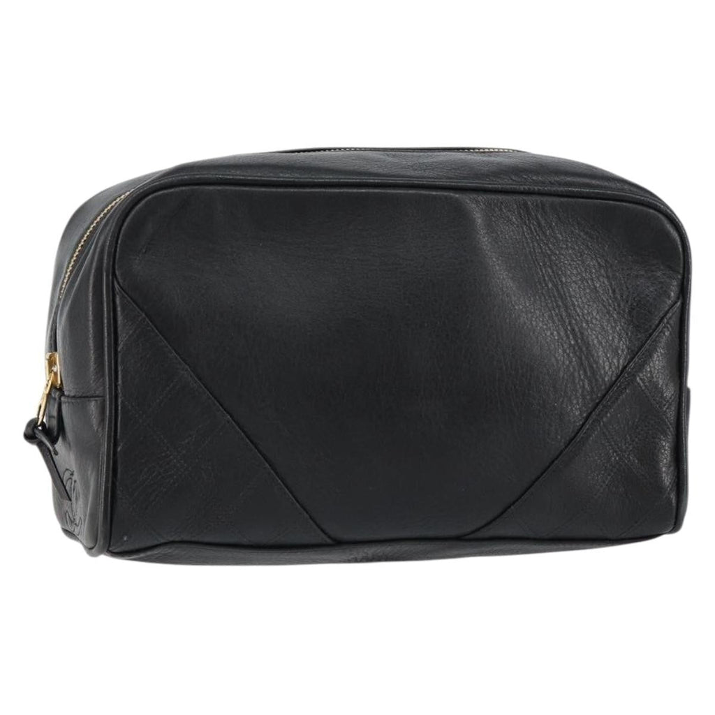 Chanel Vintage Toiletry Pouch Leather Black Leather Clutche & Pouche Bag