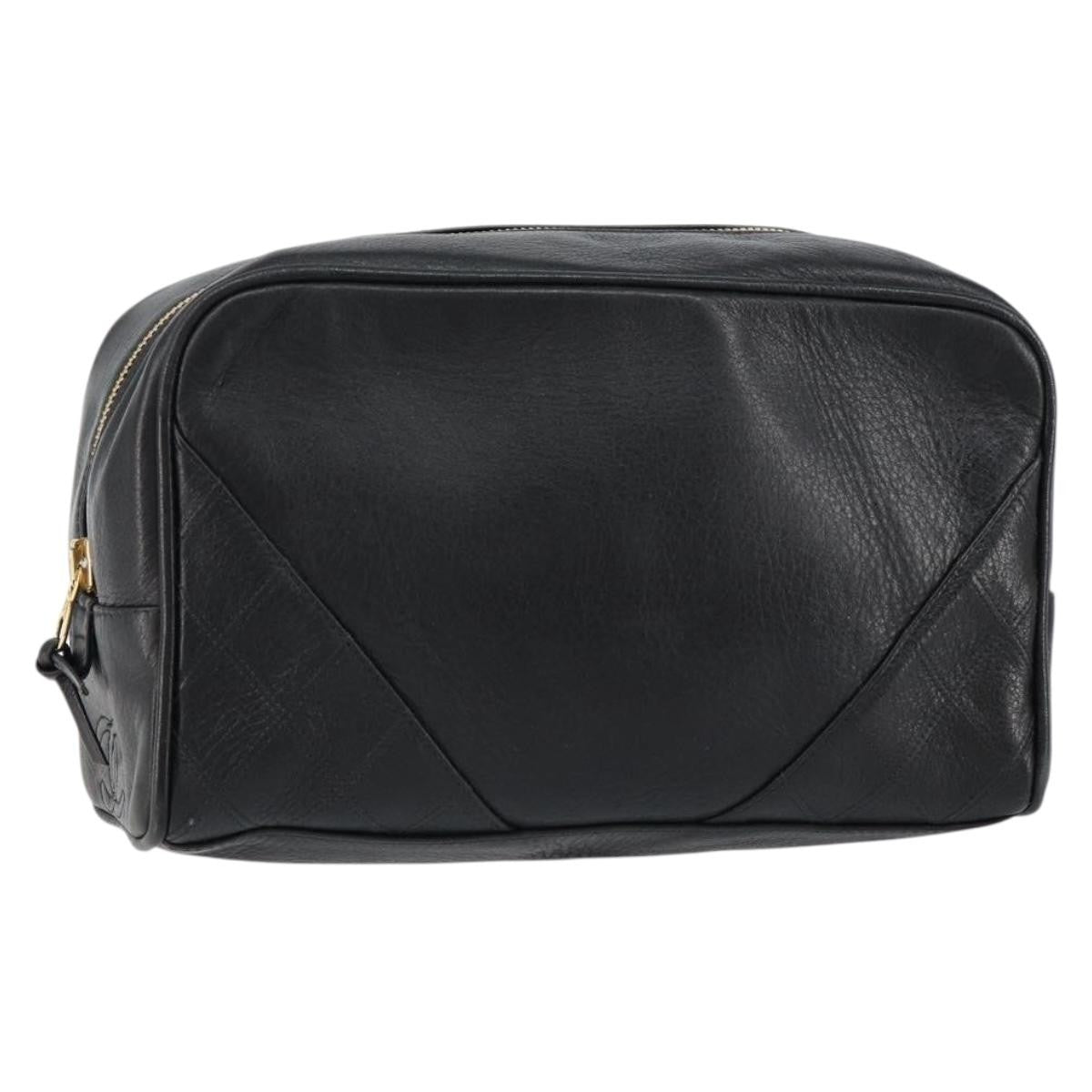Chanel Vintage Toiletry Pouch Leather Black Leather Clutche & Pouche Bag