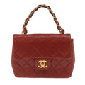 Chanel Vintage Square Chain Handle Flap Bag Quilted Lambskin Red Leather Handbag