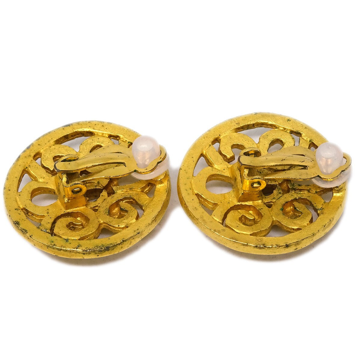 Chanel Vintage Cc Round Clip-On Earrings Metal Gold Gold_Plated Earrings Jewelry