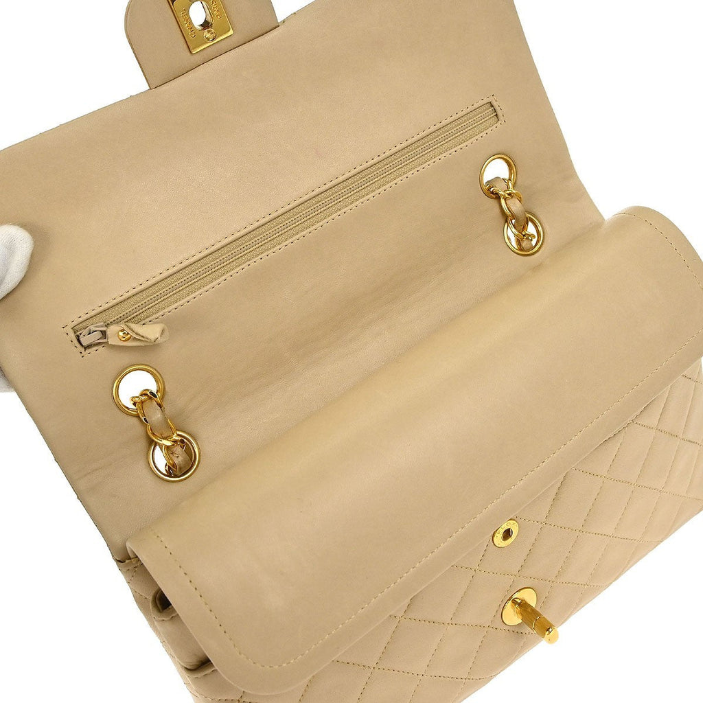 Chanel Vintage Classic Double Flap Bag Quilted Lambskin Beige Leather Shoulder Bag Bag