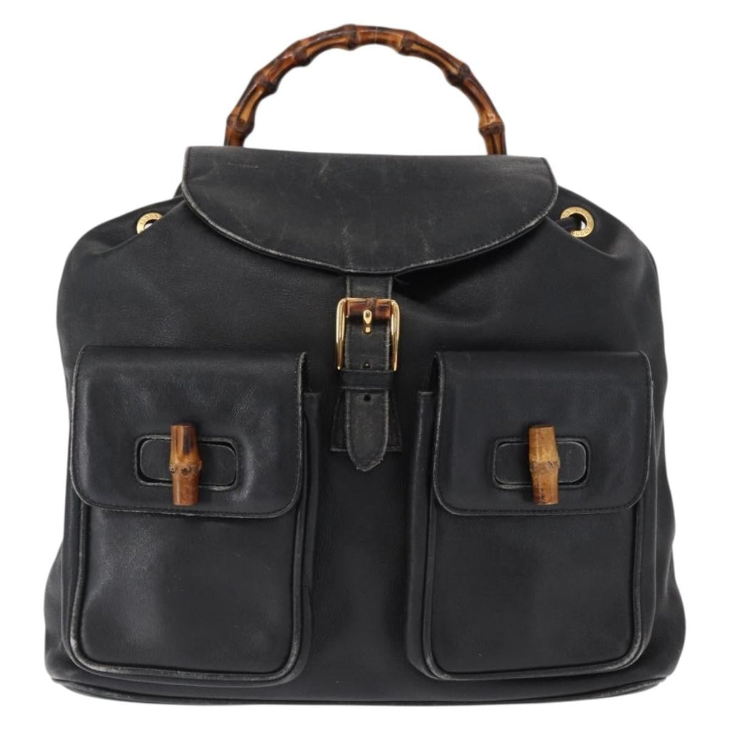Gucci Vintage Bamboo Backpack Leather Black Leather Backpack Bag (Pre-Owned)