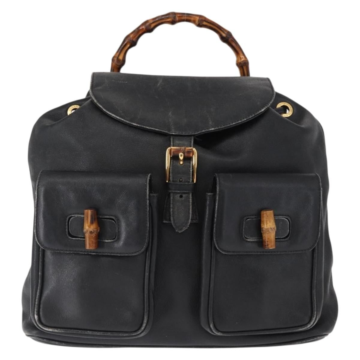 Gucci Vintage Bamboo Backpack Leather Black Leather Backpack Bag (Pre-Owned)
