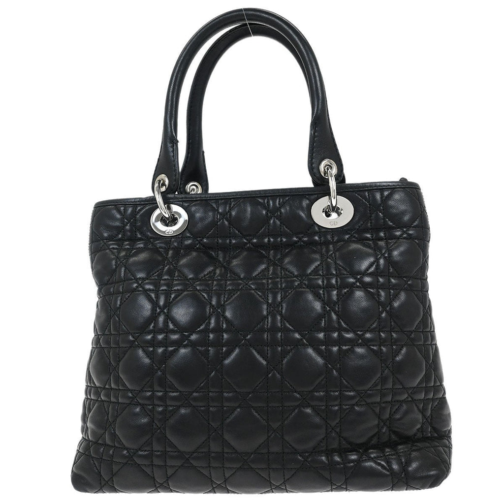 Christian Dior Vintage Lady Dior Bag Cannage Quilt Lambskin Black Leather Handbag (Pre-Owned)