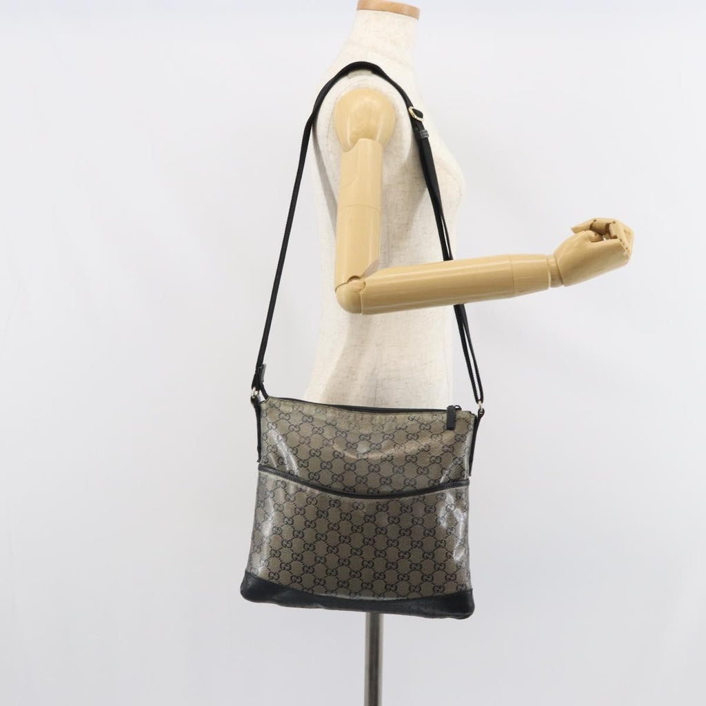 Gucci Zip Messenger Bag Gg Canvas With Perforated Leather Navy Canvas Shoulder Bag Bag (Pre-Owned)