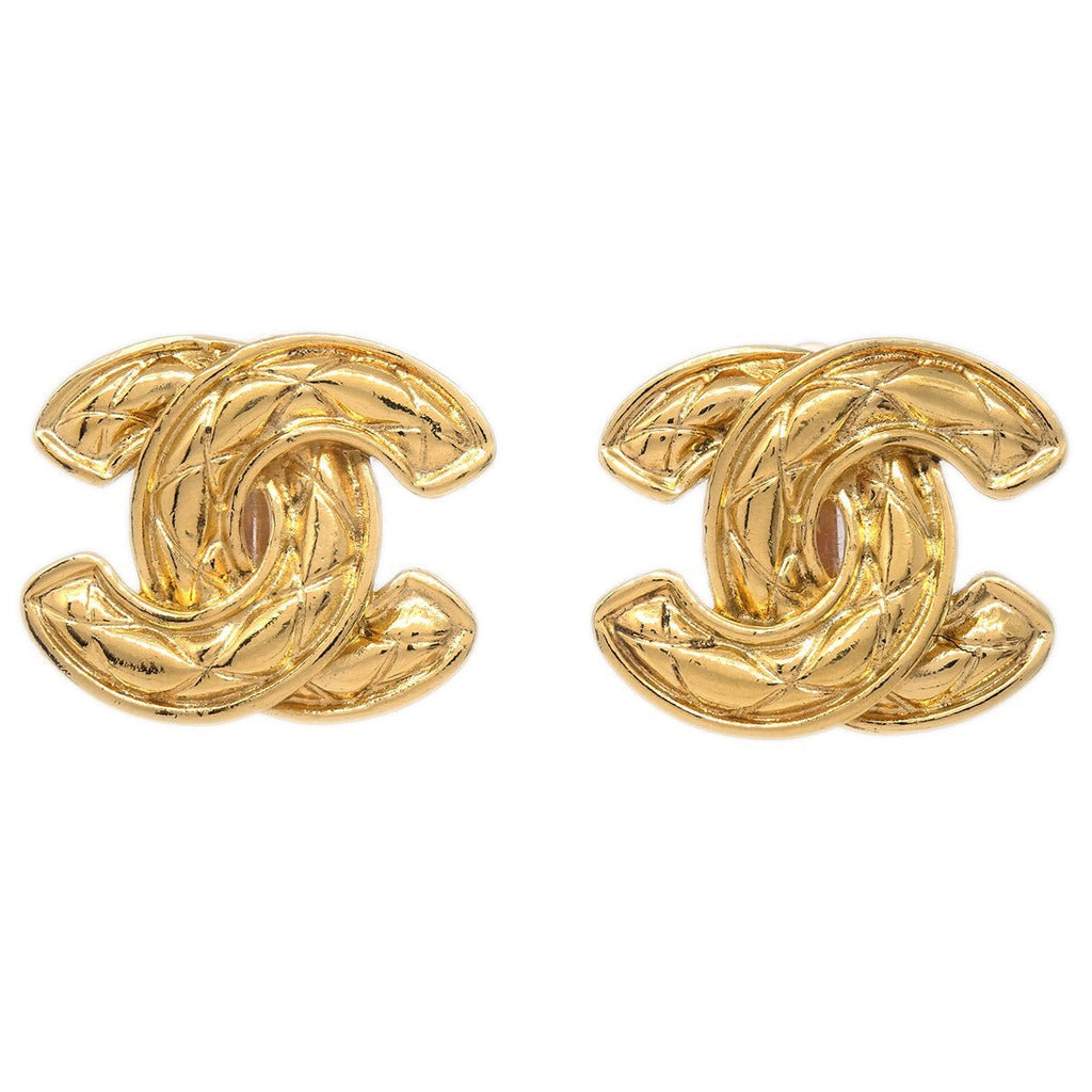 Chanel Cc Clip-On Earrings Quilted Metal Gold Gold_Plated Earrings Jewelry