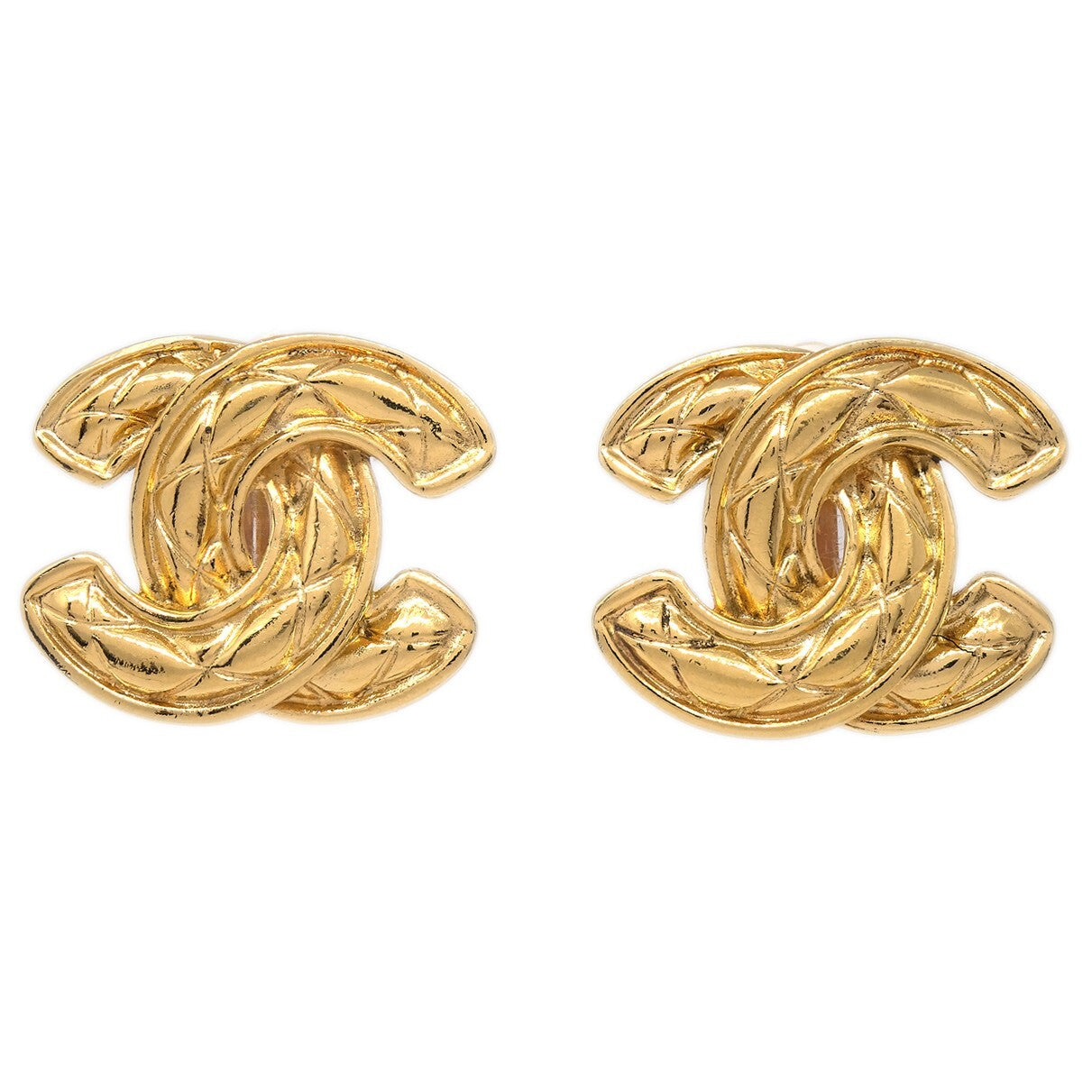 Chanel Cc Clip-On Earrings Quilted Metal Gold Gold_Plated Earrings Jewelry