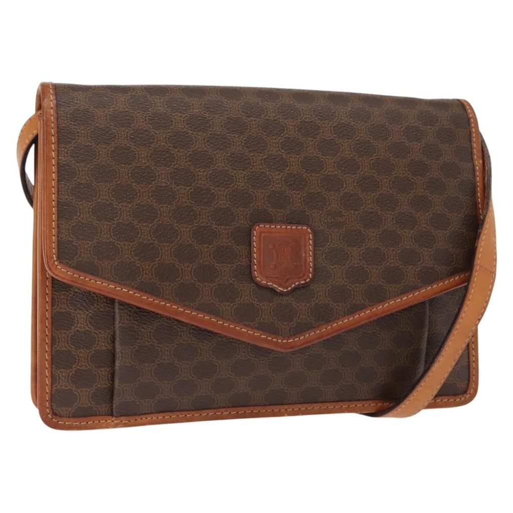 Celine Vintage Macadam Shoulder Bag Canvas And Leather Brown Canvas Shoulder Bag Bag