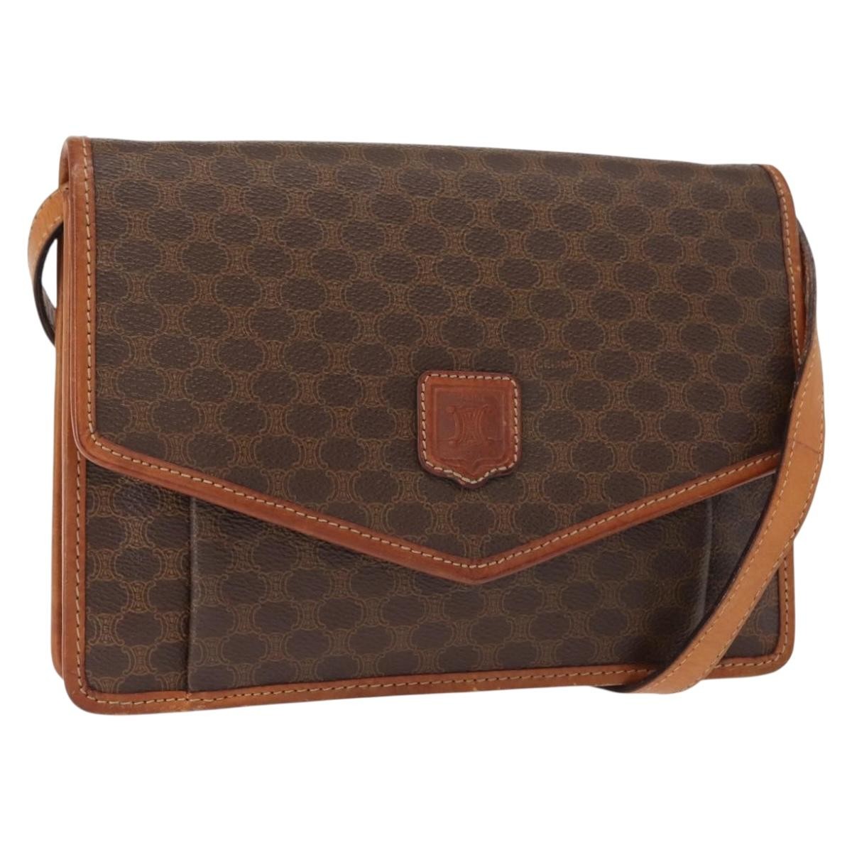 Celine Vintage Macadam Shoulder Bag Canvas And Leather Brown Canvas Shoulder Bag Bag
