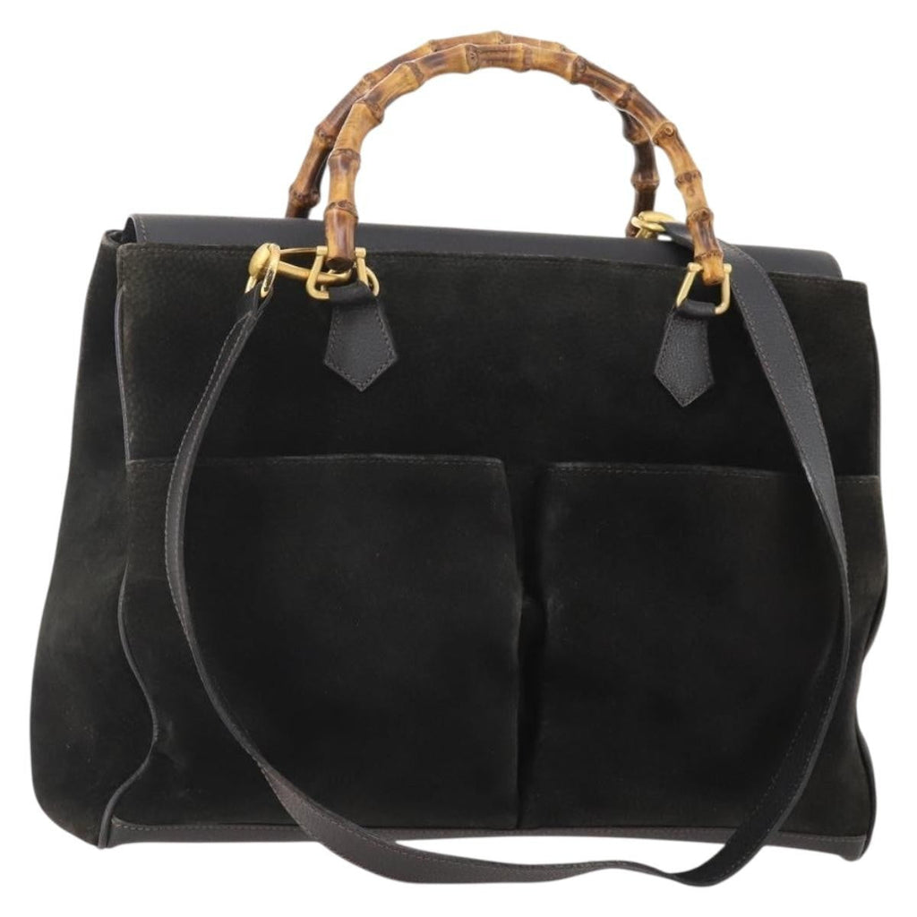 Gucci Vintage Diana Bamboo Top Handle Tote Ostrich Black Suede Tote Bag Bag (Pre-Owned)