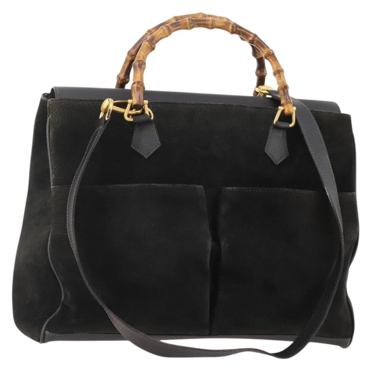 Gucci Vintage Diana Bamboo Top Handle Tote Ostrich Black Suede Tote Bag Bag (Pre-Owned)
