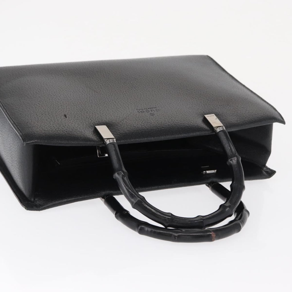 Gucci Vintage Bamboo Handle Bag Leather Black Leather Handbag (Pre-Owned)